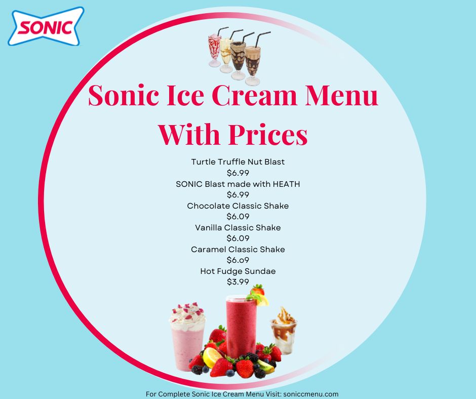 Sonic Ice Cream Menu